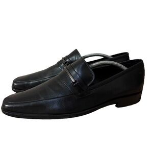 Hugo Boss Black Leather Square Toe Slip-On Loafers Size 9.5